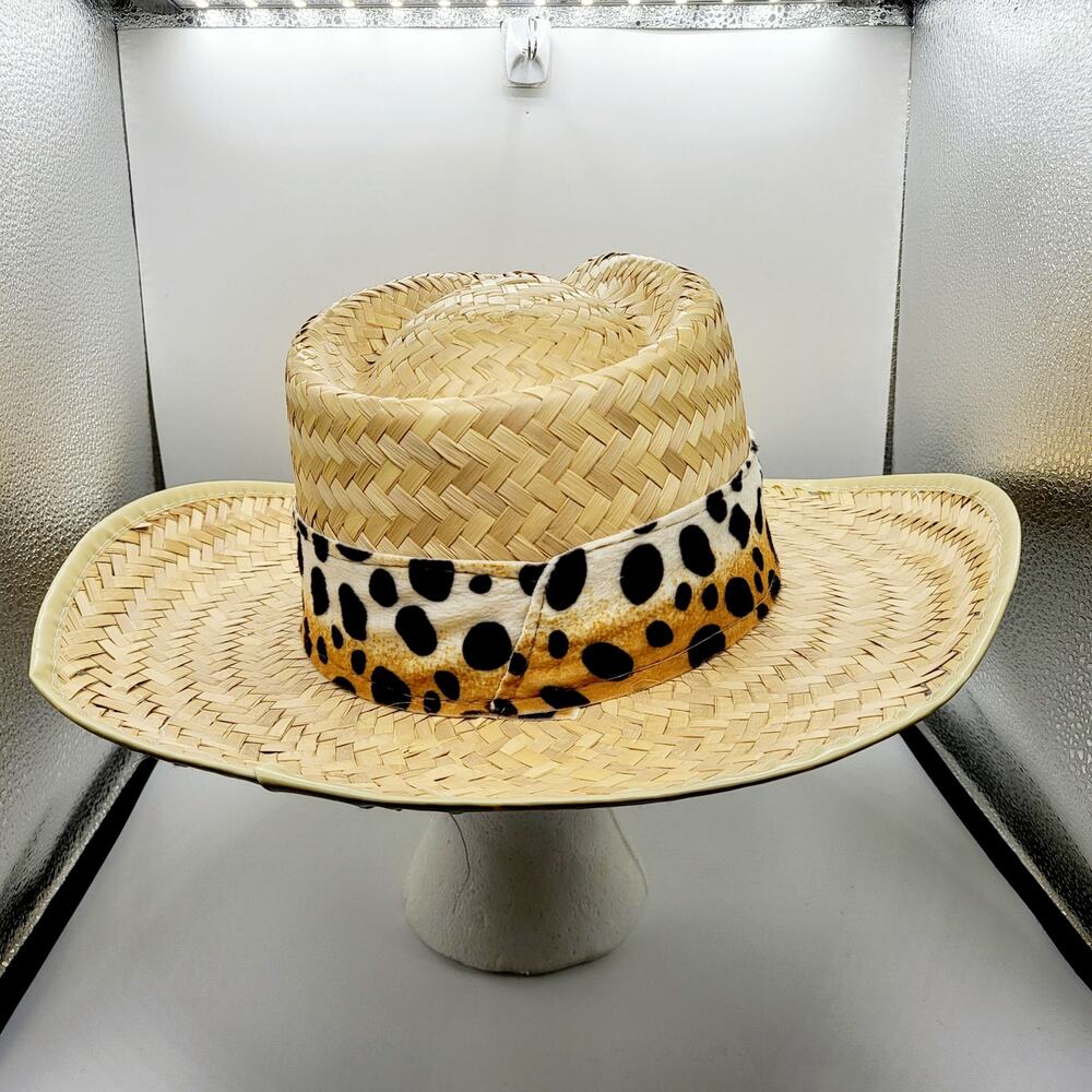Western Leopard Animal Print Wide Brim Straw Cowgirl Hat Unbranded - Picture 4 of 8